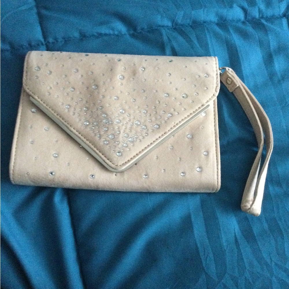 Aldo Cream Clutch with Textured Leather and Tassel Details